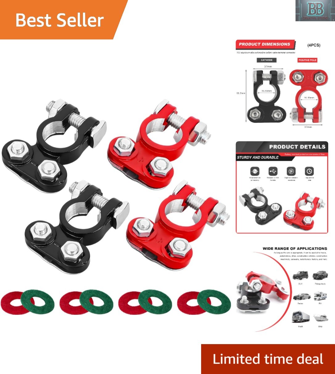 Universal Fit Battery Terminal Connectors – 4 PCS with Anti-Corrosion Washers