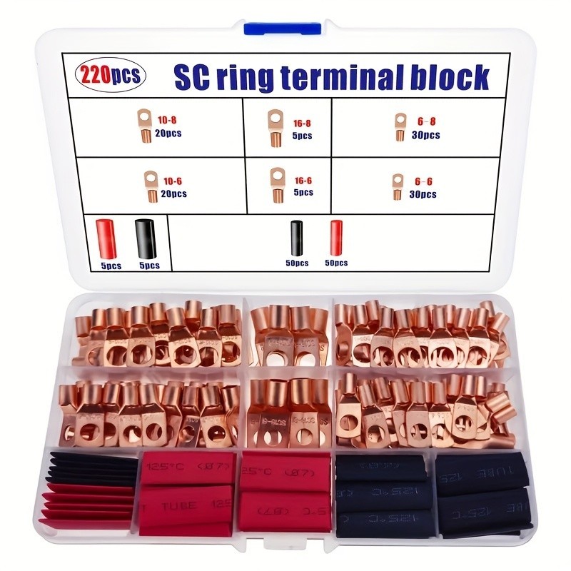 220-Piece SC Ring Terminal Kit – Copper Terminals for Electrical Wiring