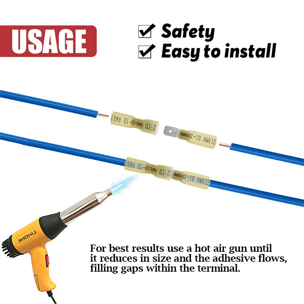100 pcs/50 pairs Yellow 12-10 AWG Heat Shrink Spade Male& Female Connectors