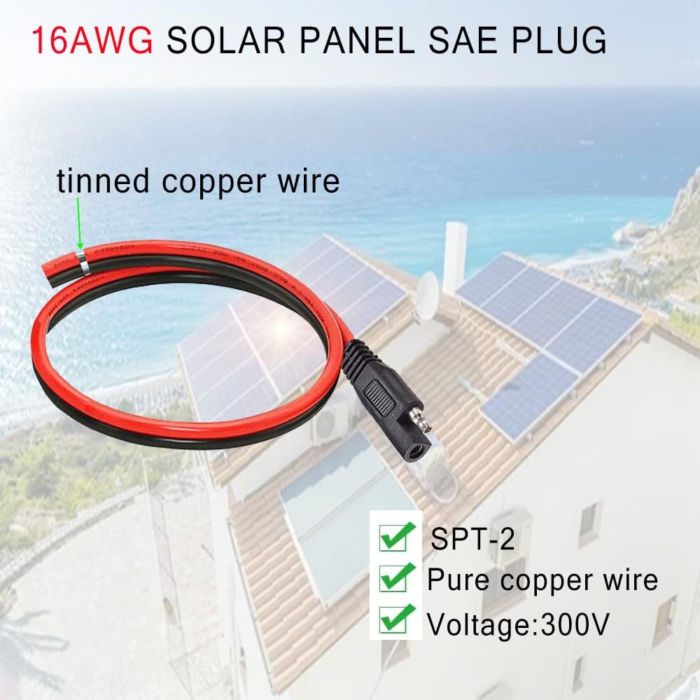 16AWG SAE Connector,SAE Extension Cable,Solar Panel Plug with 1FT Quick Connecto