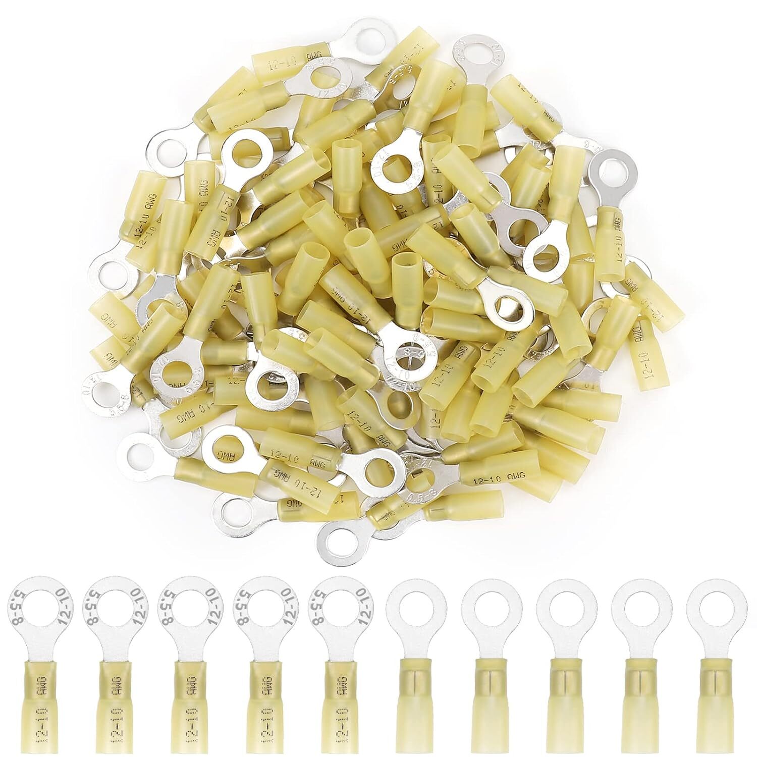300PCS Heat Shrink Insulated Ring Crimp Terminals Connectors #10,1/4″,5/16″,3/8″