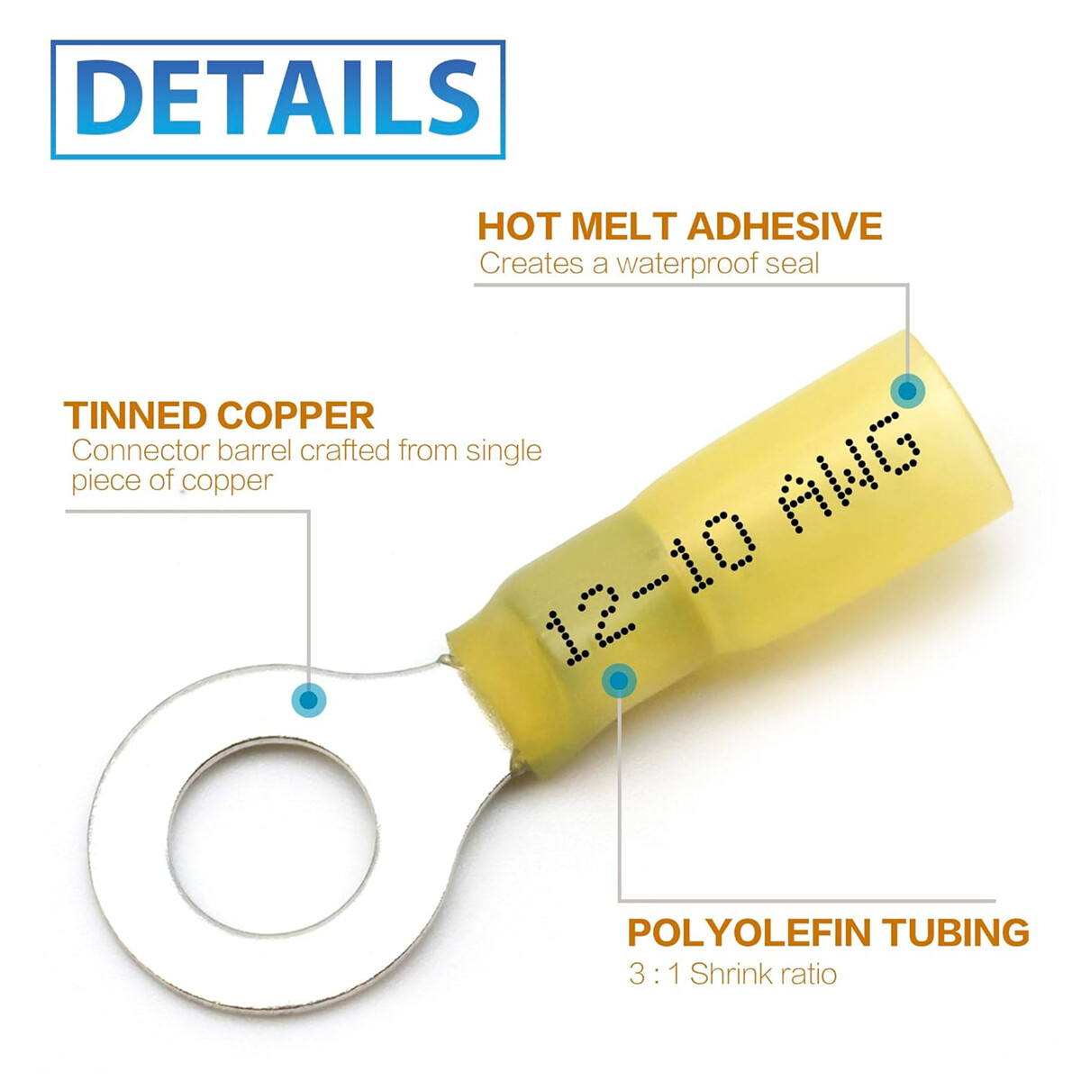 50/200x Heat Shrink Ring Terminals Crimp Eyelet Wire Connector Waterproof Marine