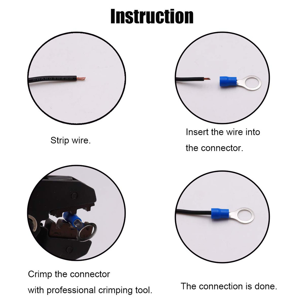 100PCS Insulated Ring Crimp Electrical Wire Connectors Spade Terminals 22-10AWG