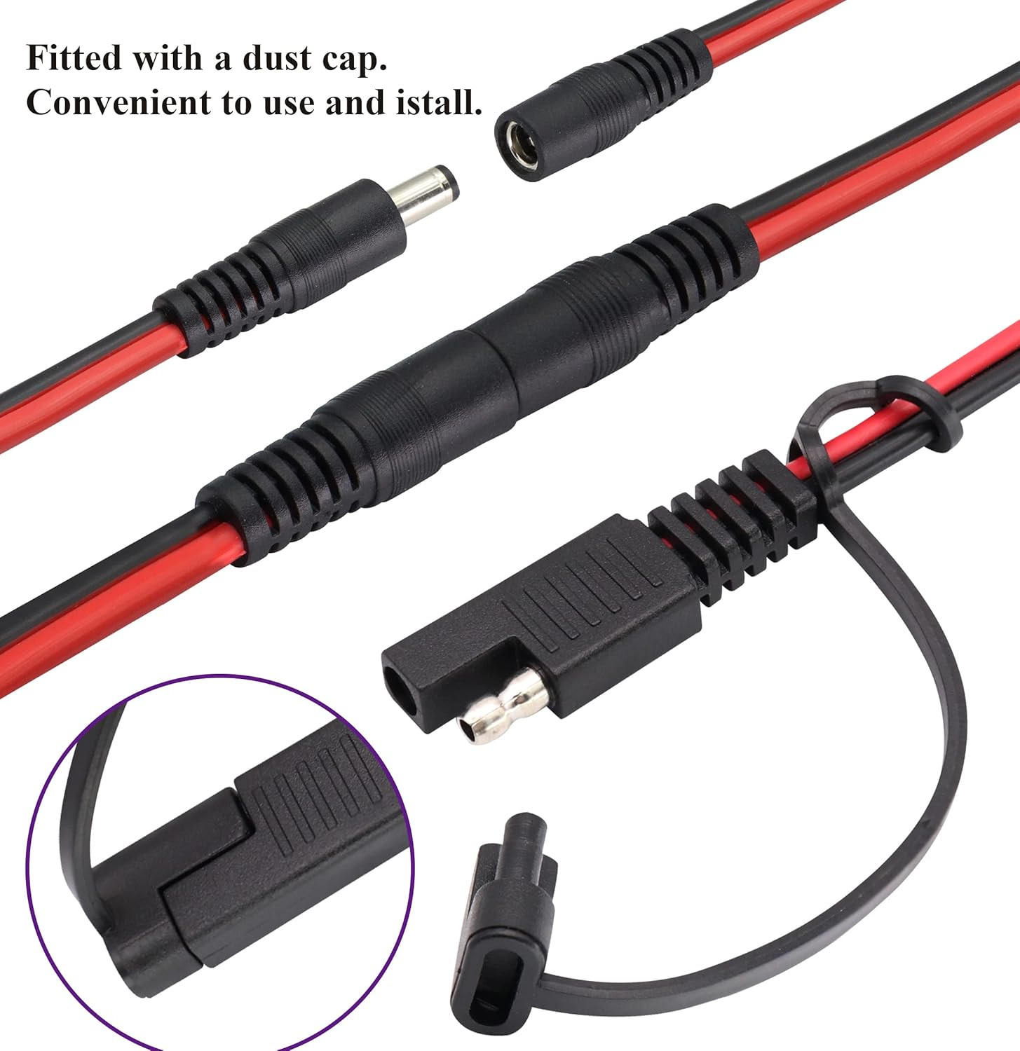 SAE to DC Power Connectors – 16AWG SAE Plug to DC 5.5Mm X 2.1Mm Female Adapter E