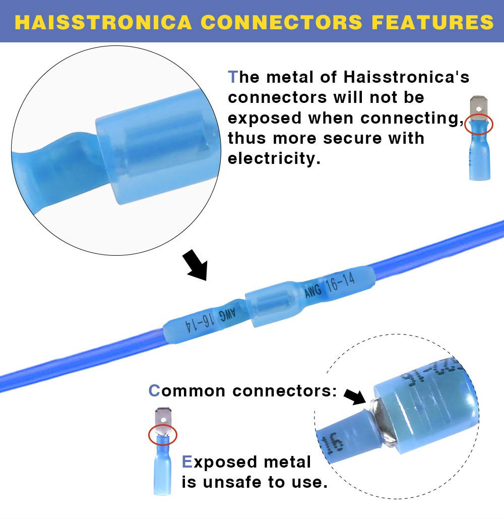 100Pcs Marine Heat Shrink Female Spade Connectors 16-14 Gauge