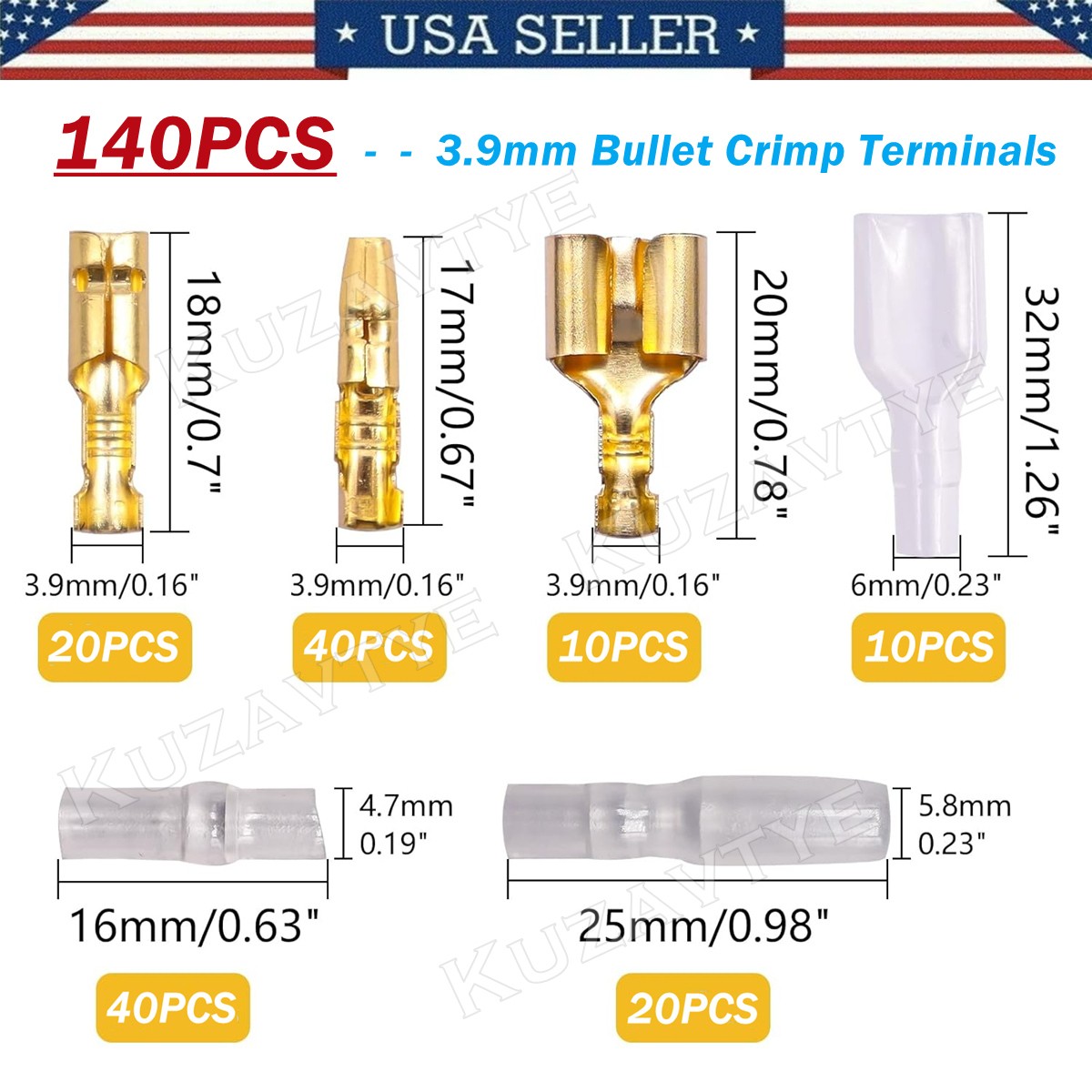 140/700X Motorcycle Brass Bullet Terminal Male&Female Electrical Wire Connectors