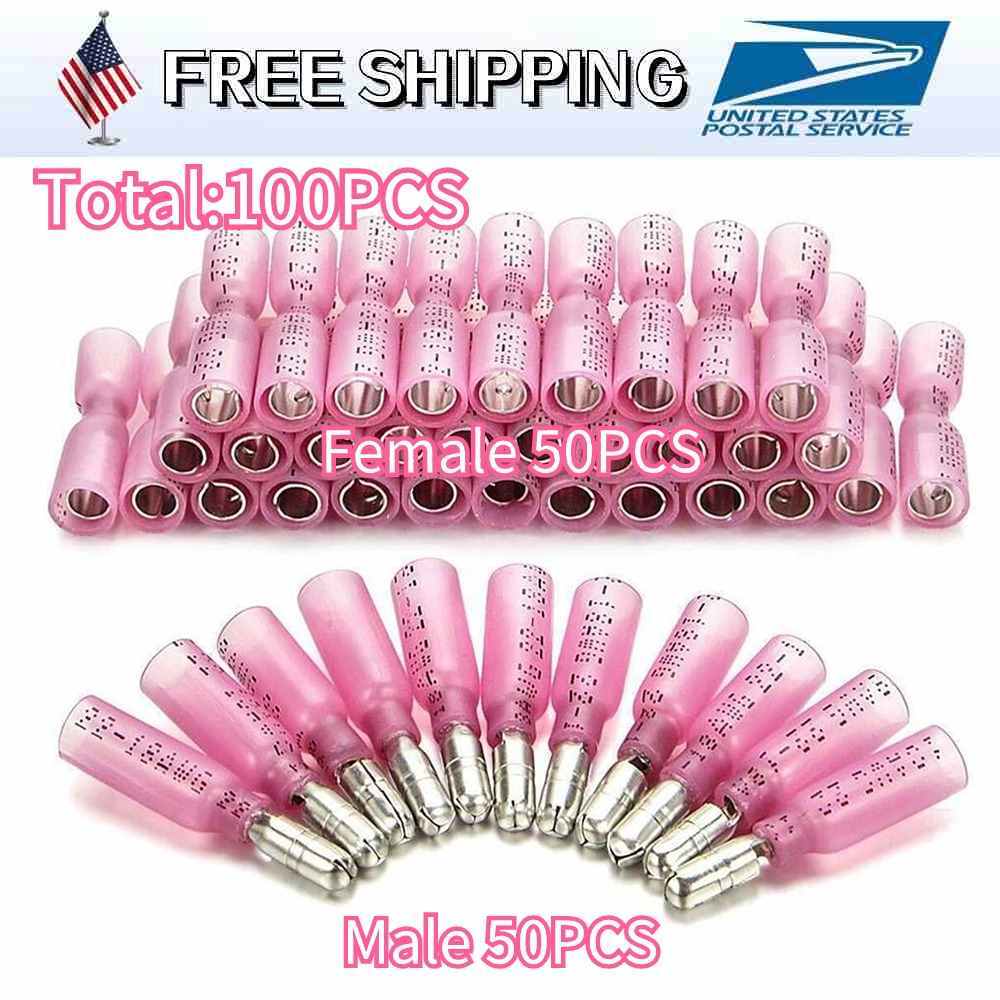 100PCS Heat Shrink Bullet Wire Connectors 22-16AWG Female Male Crimp Terminals