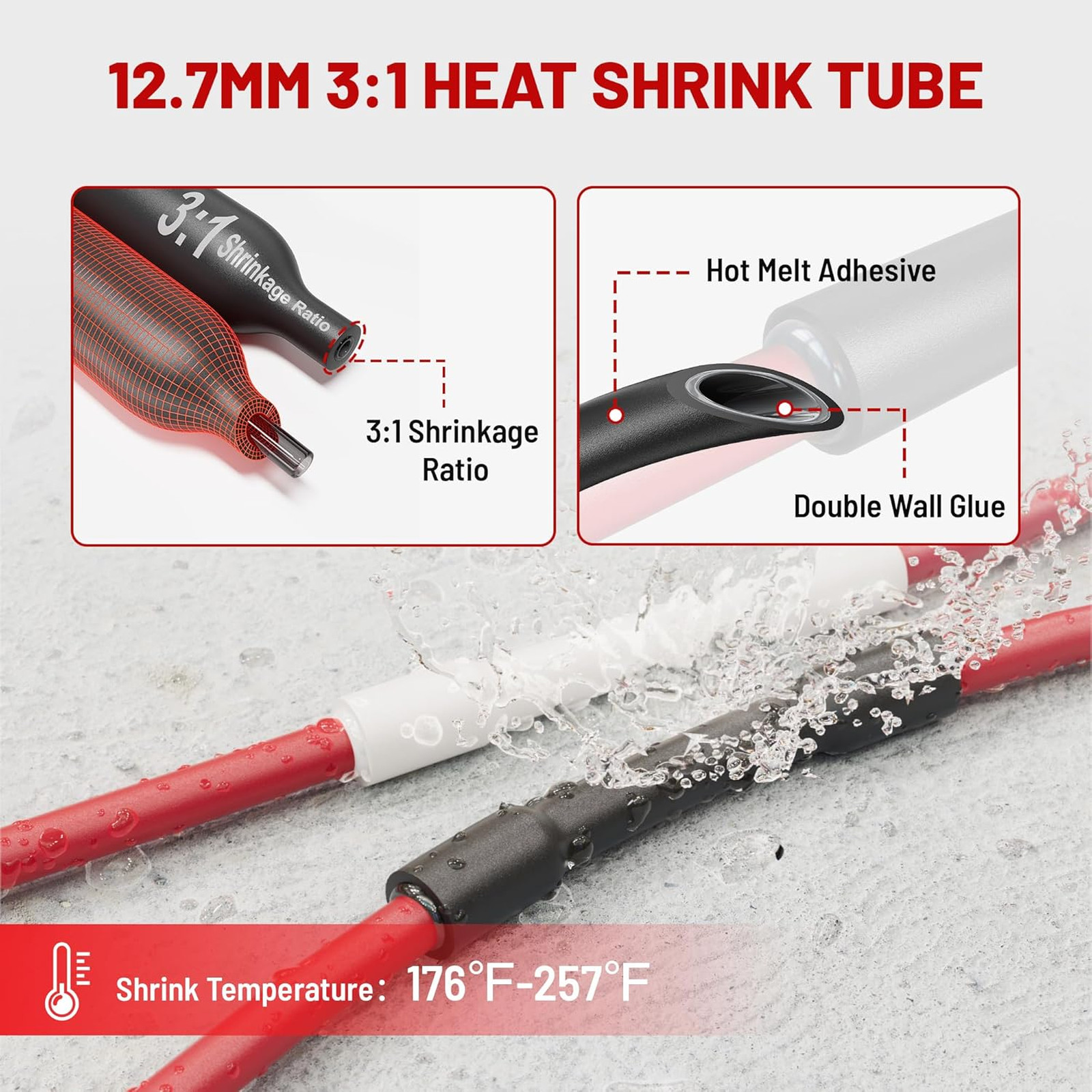 4 AWG 1/4″ Battery Cable Lug 10 PCS w/3:1 Heat Shrink Tubing for Wiring