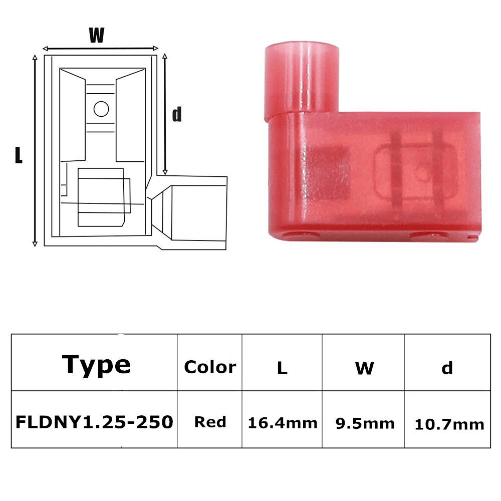 50pcs 22-16 AWG 90 Degree Nylon Flag Spade Female Insulated Terminals Connector