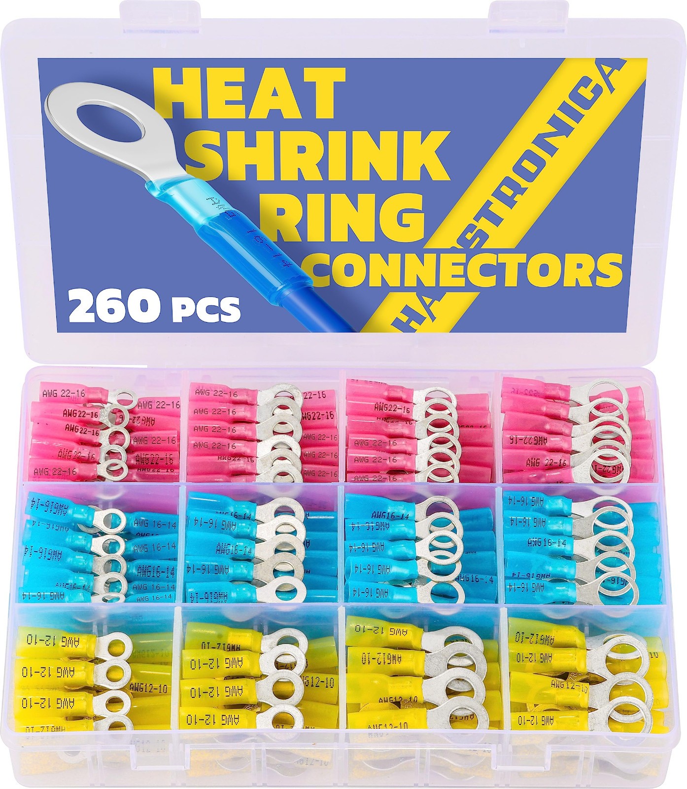 Haisstronica 260PCS Marine Grade Heat Shrink Ring Connectors-Heat Shrink Wire Co