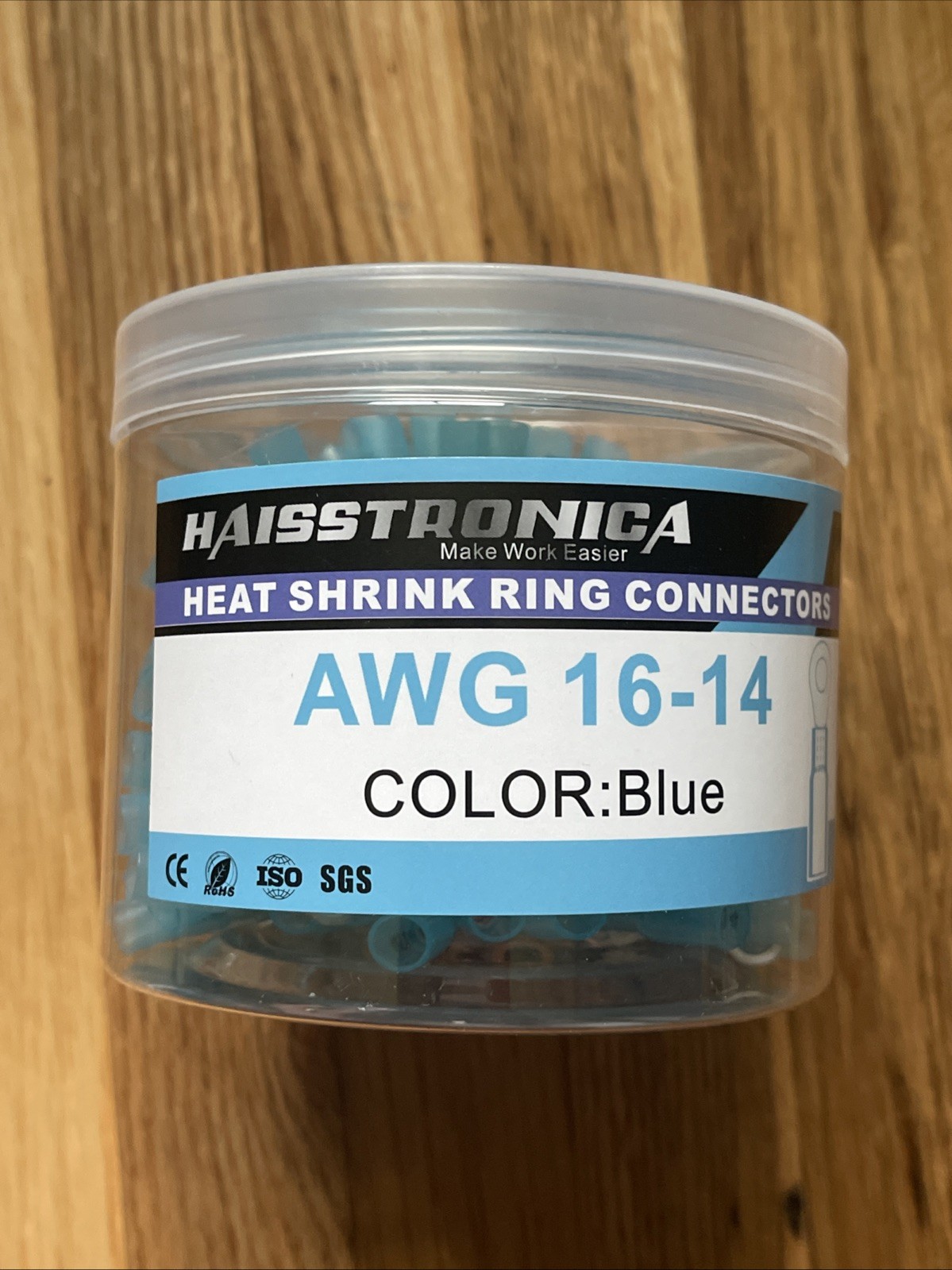 Lot Of 198 Haisstronica 16-14 Awg Blue Heat Shrink Ring Connectors