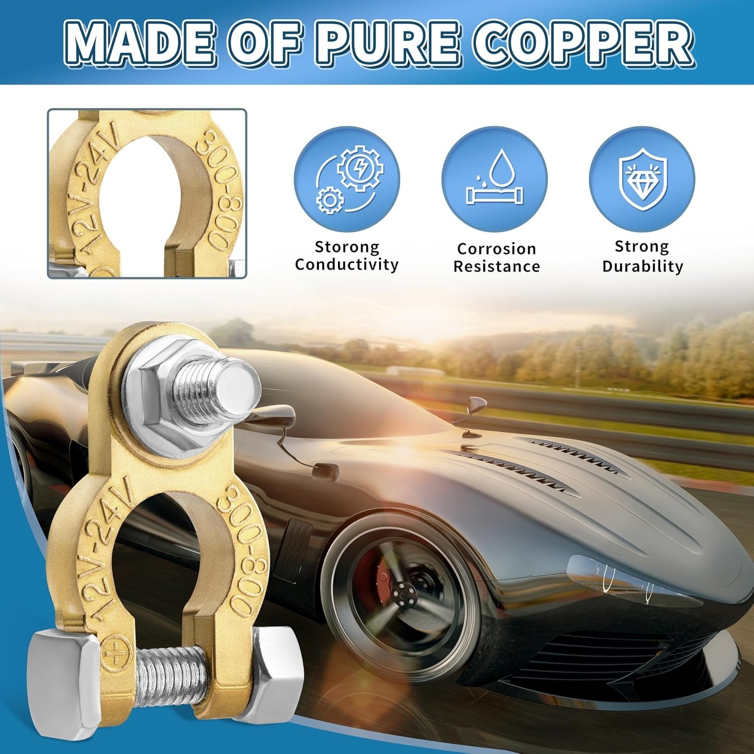 Easy Install Pure Copper Battery Connectors for Optimal Performance – 2 Pair Set