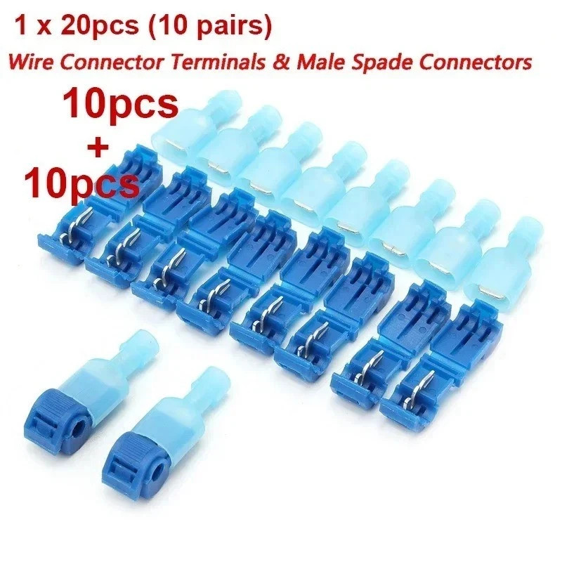 20Pcs Insulated T-Tap Wire Connectors 22-10 AWG Quick Splice Terminals