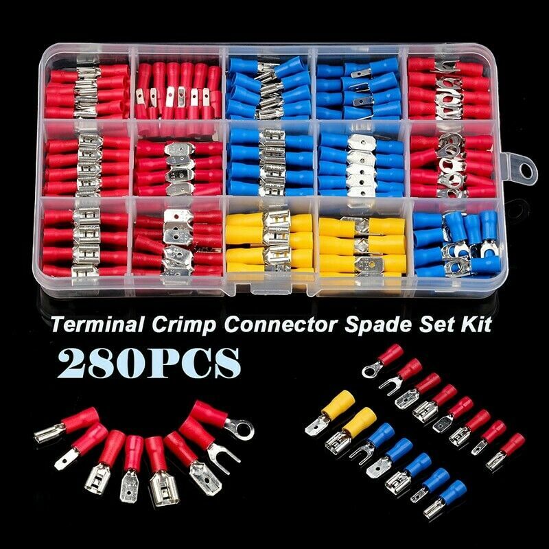 1200PCS Assorted Insulated Electrical Wire Terminals Crimp Connectors Spade Kit