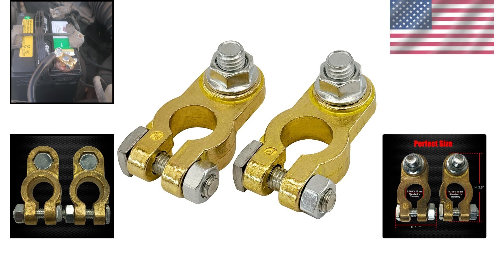 Rust-Resistant Brass Battery Terminals for Marine & Automotive Use – 1 Pair