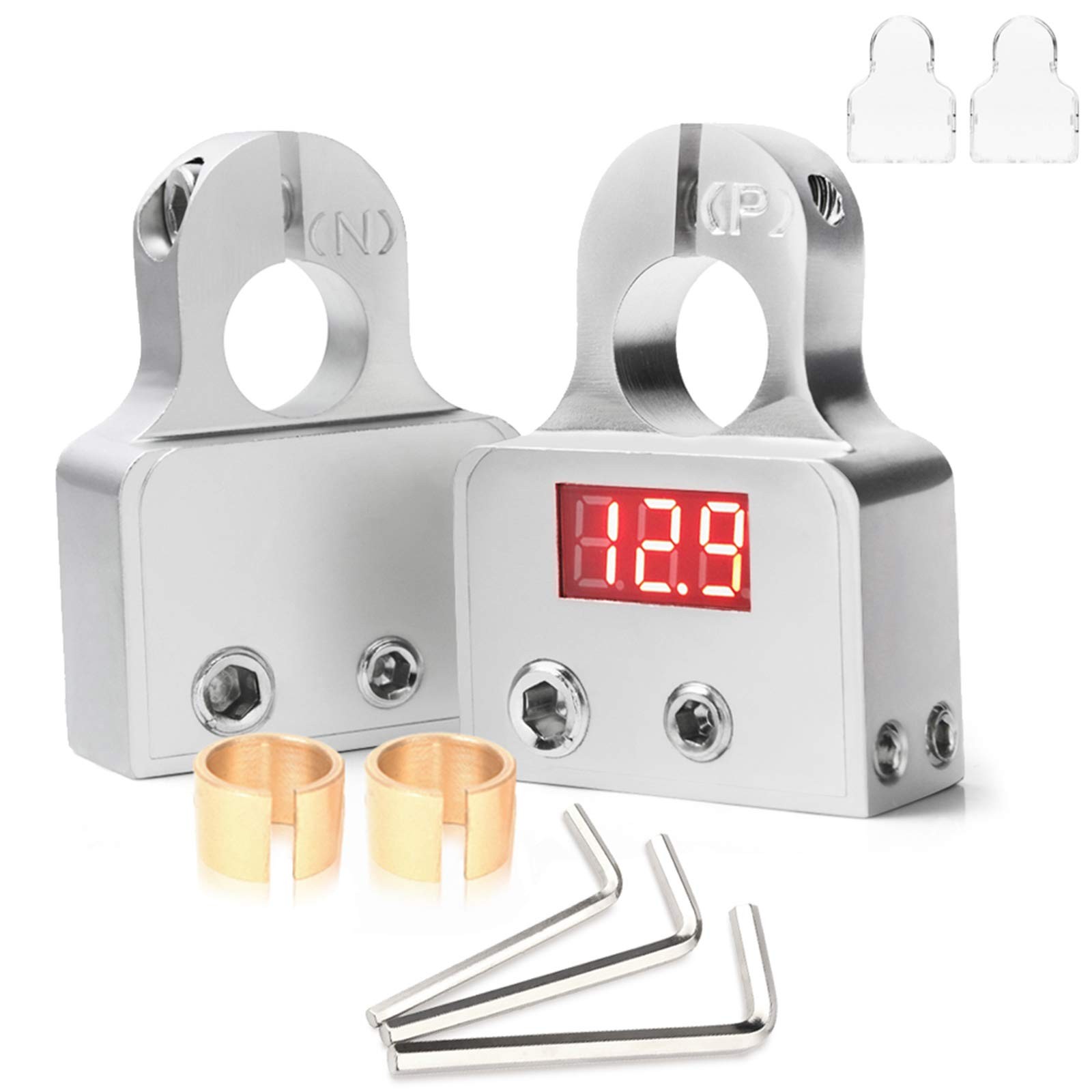 1 Pair Car Battery Terminal Connectors Voltmeter 0/4/8 AWG Positive Negative