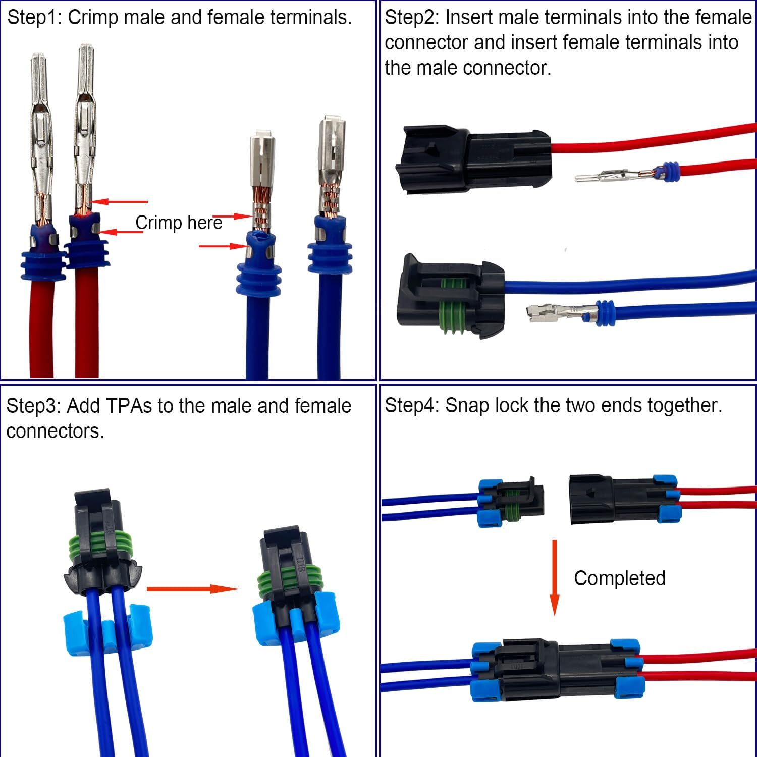 14-12 AWG 2 Pin Connector Weather Pack Connectors Kit 2 Wire Waterproof Autom…