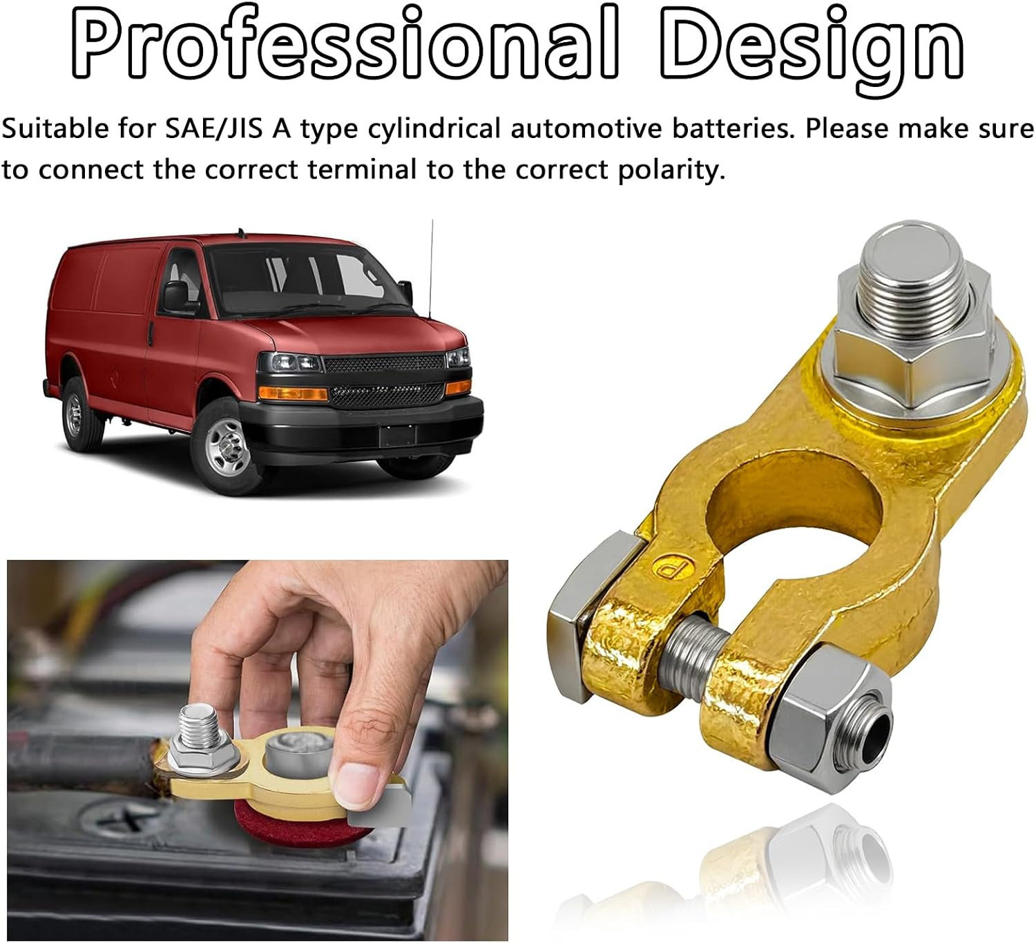 1 Pair Universal Brass Battery Terminal Connector, Heavy Duty Cable End