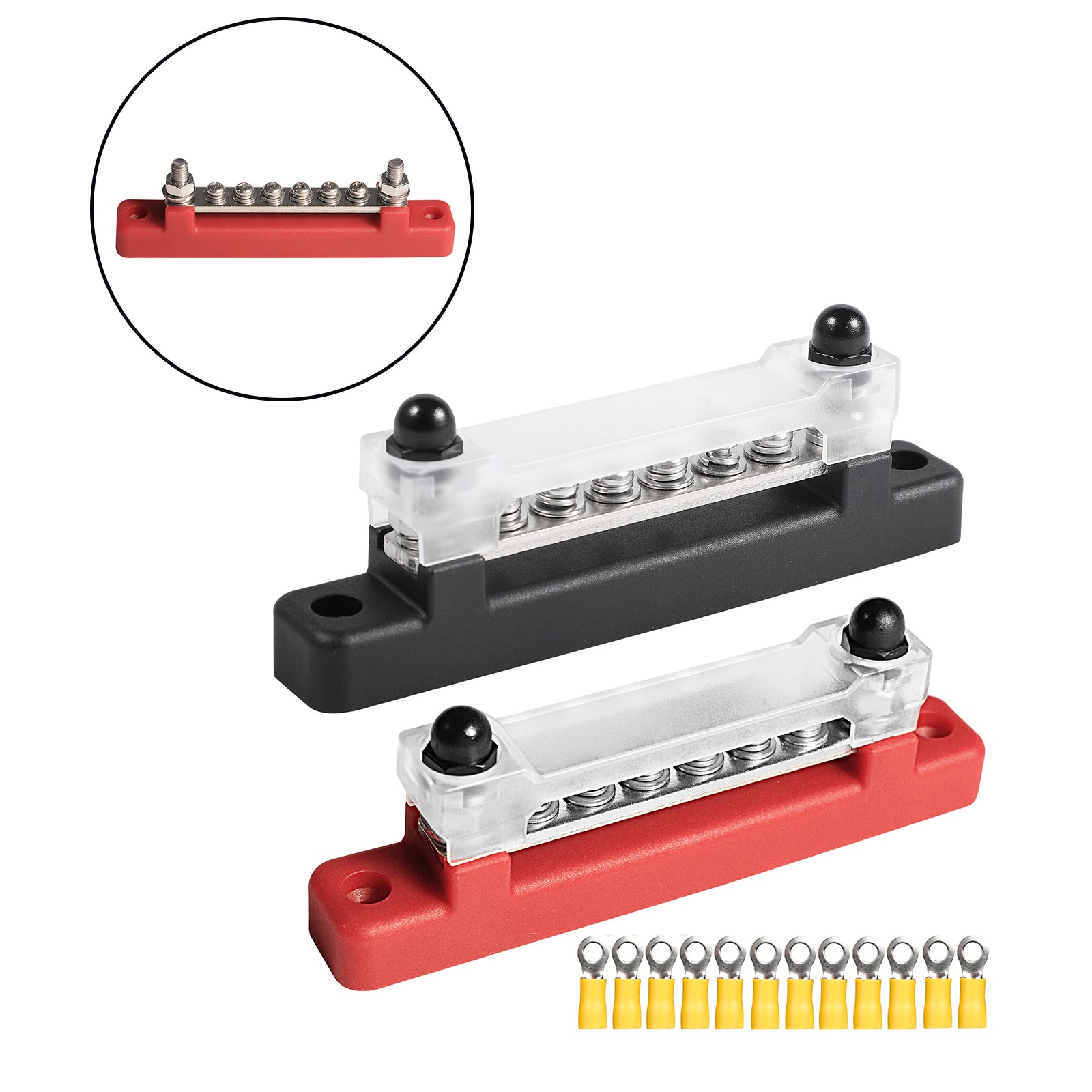 2pcs 6 Way 150A 12x Terminals Block Car Marine Boat Holder Cover 48V Bus Bar T7