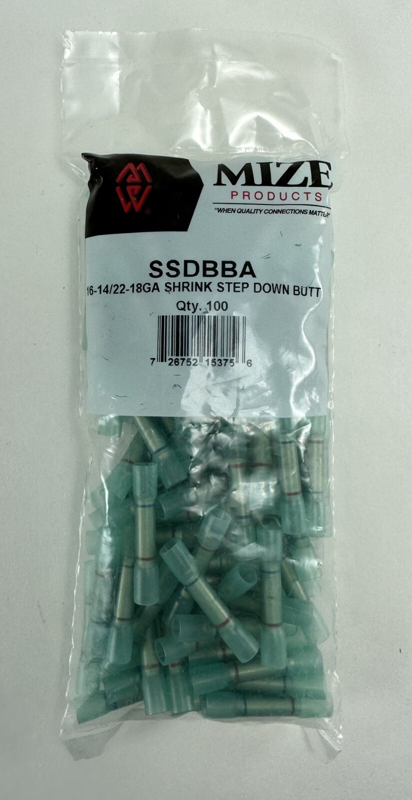 Mize USA 100 Pc Blue 16-14 GA to Red 22-18 GA Step Down Shrink Butt Connector
