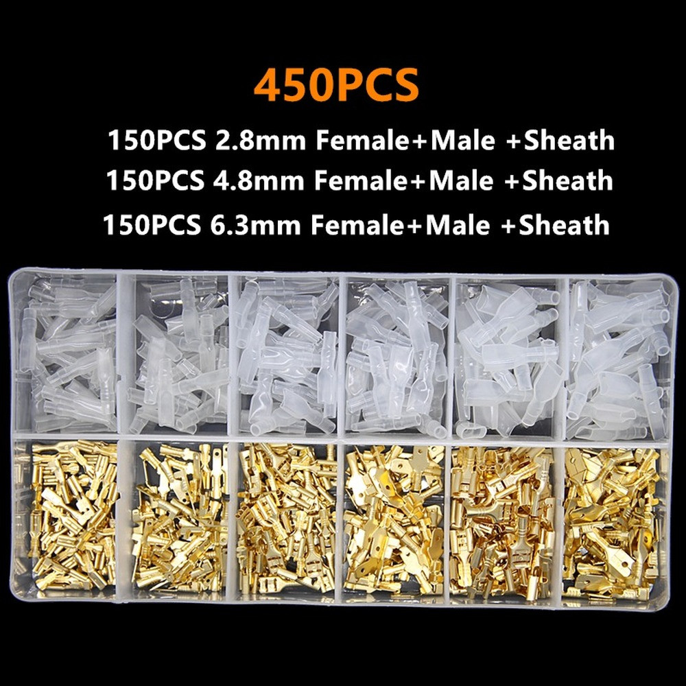 450X Wire Connectors Spade Crimp Terminals SN-48B Ratchet Crimper Plier Tool Kit