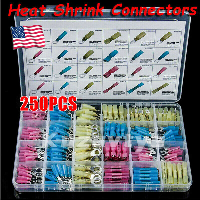 250PCS Heat Shrink Electrical Wire Connectors Crimp Marine Automotive Terminals