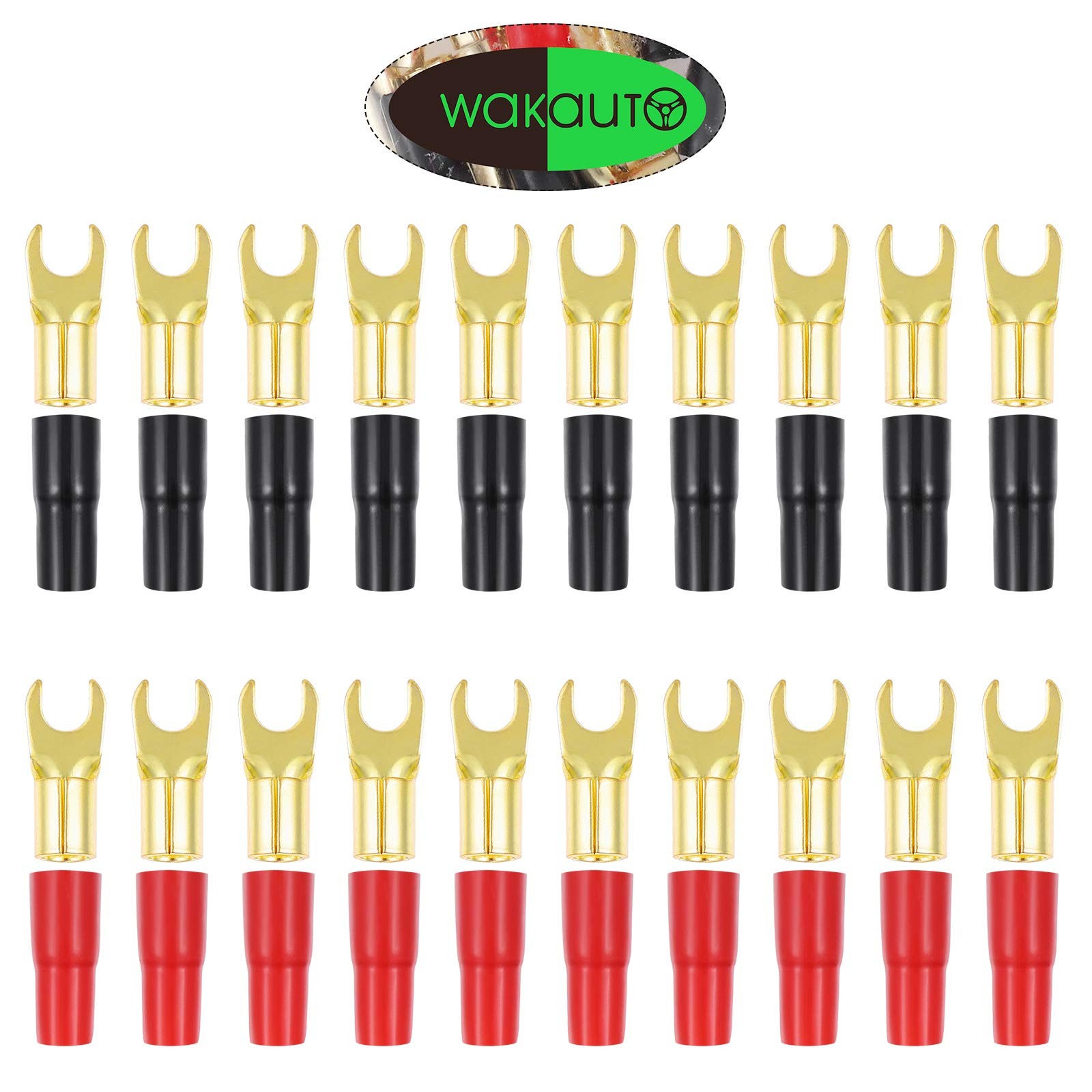 Wakauto 10 Pairs Copper Gold Plated 8 Gauge Strip Spade Terminal As Shown