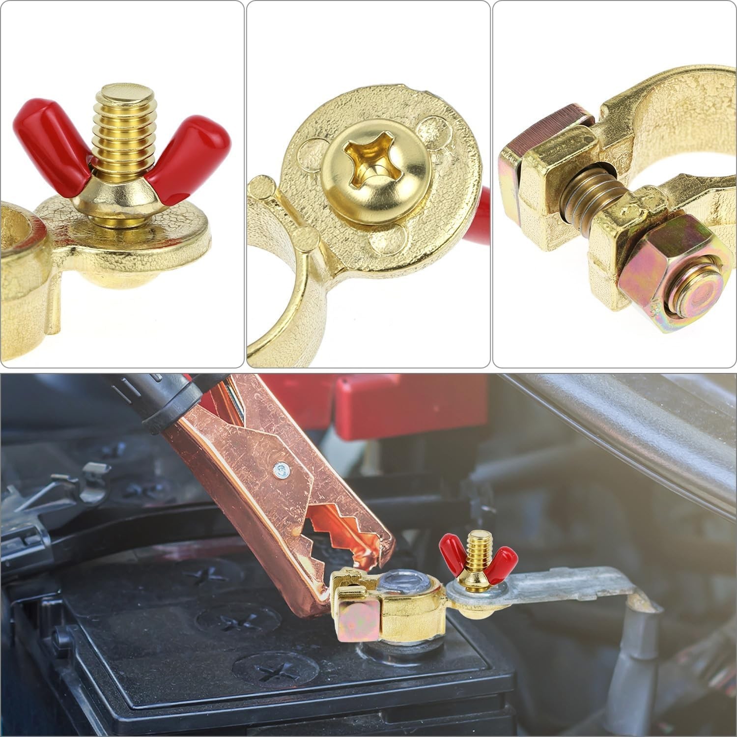 Brass Marine Grade Battery Terminal Top Post, 2 Pairs Battery Terminal Connector