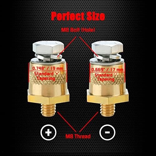 M8 Thread Male Brass Battery Terminal Charging Posts, M8 Battery Post Adapter (+