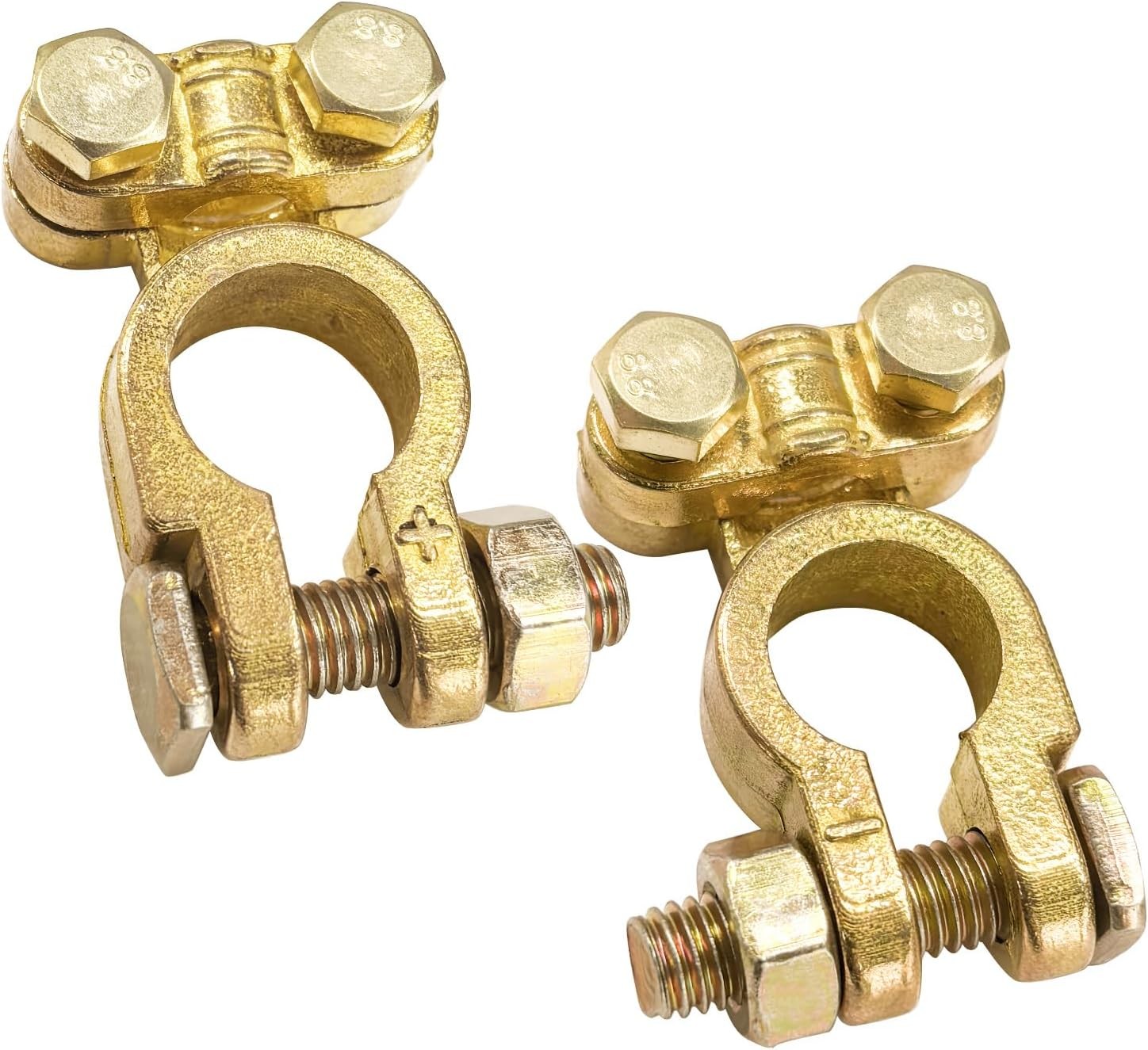 2 PCS Brass Battery Terminals Connectors Clamps, Positive & Negative Top Post Te
