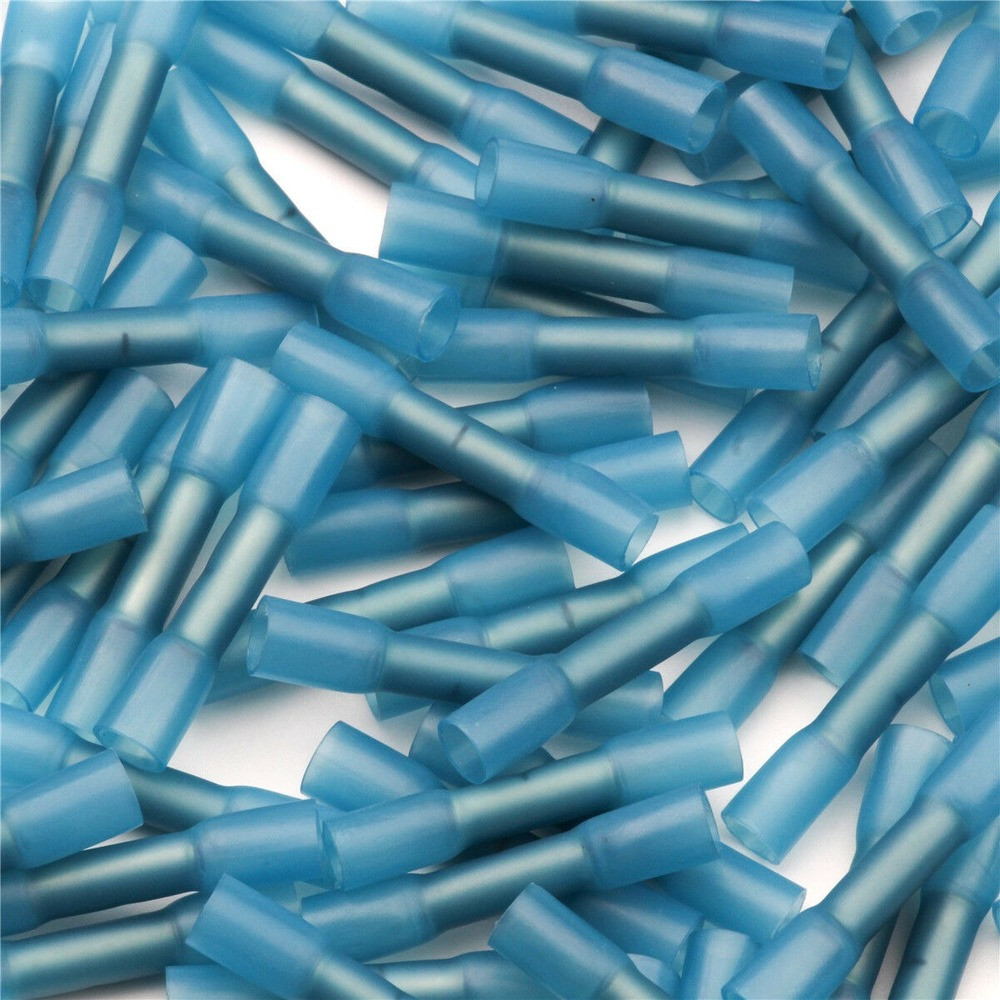 1000pcs 14-16 Gauge Blue AWG Heat Shrink Butt Wire Connectors Crimp Terminals US