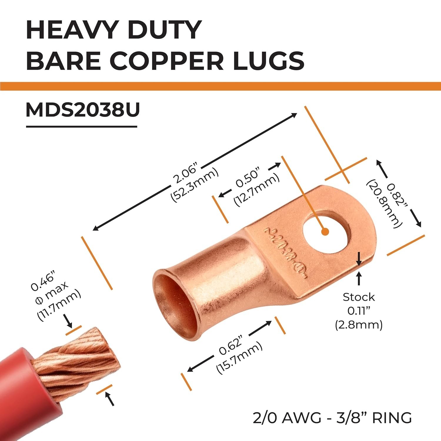 Heavy Duty Copper Wire Lugs, 00 Gaug Ring Terminals