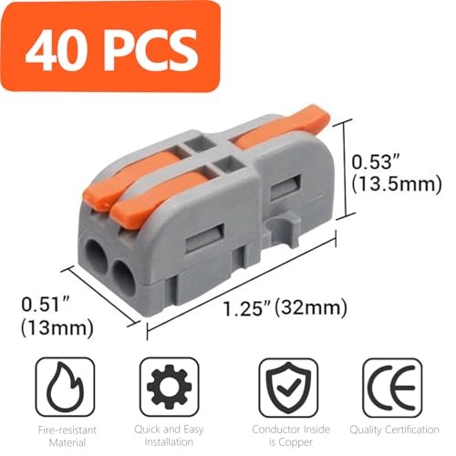 40Pcs Lever Wire Connectors, 1 in 2 Out DIY Mini 40Pcs 1 in 2 Out