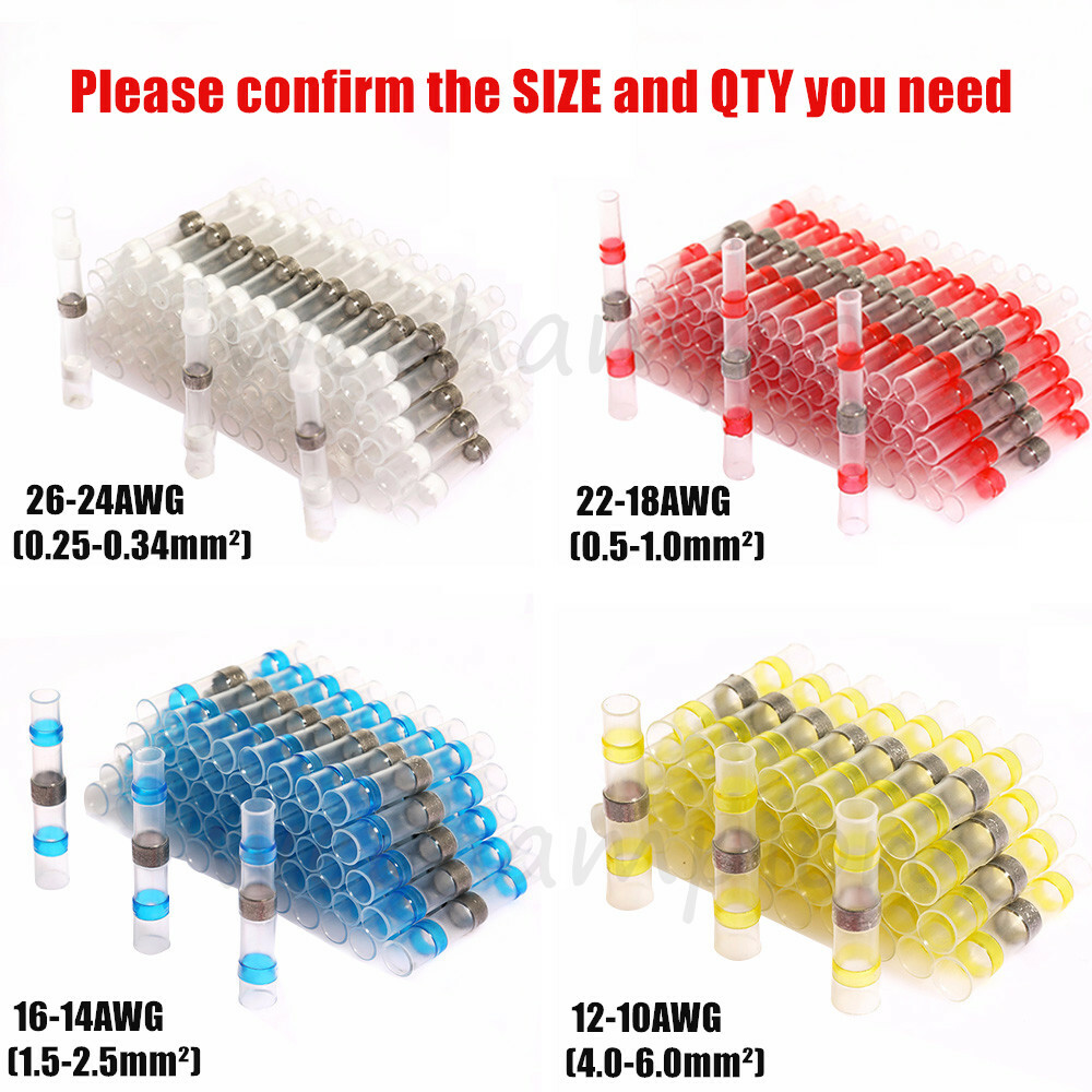 Assorted Solder Seal Sleeve Heat Shrink Butt Terminal Wire Connectors Waterproof