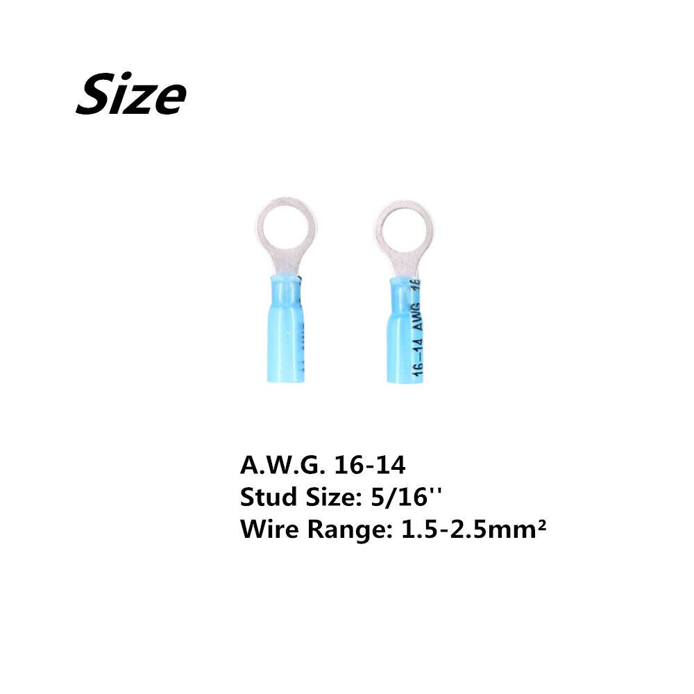 50PCS Blue Heat Shrink Ring Terminals 5/16″ Eyelet Wire Connectors 16-14 AWG