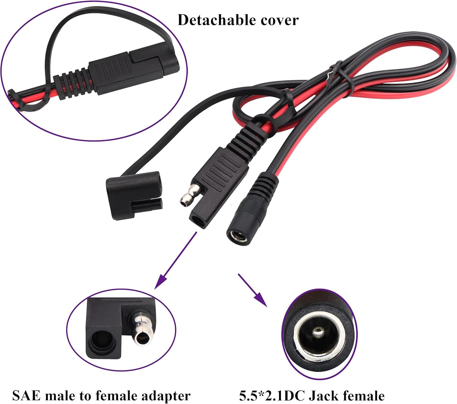 SAE to DC Power Connectors – 16AWG SAE Plug to DC 5.5Mm X 2.1Mm Female Adapter E