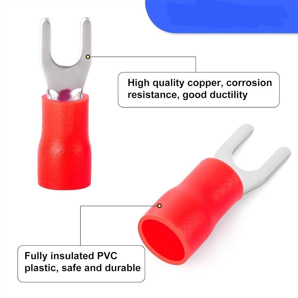 200pcs RED FORK SPADE TERMINAL 22-16GA #8 VINYL INSULATED CRIMP WIRE CONNECTOR