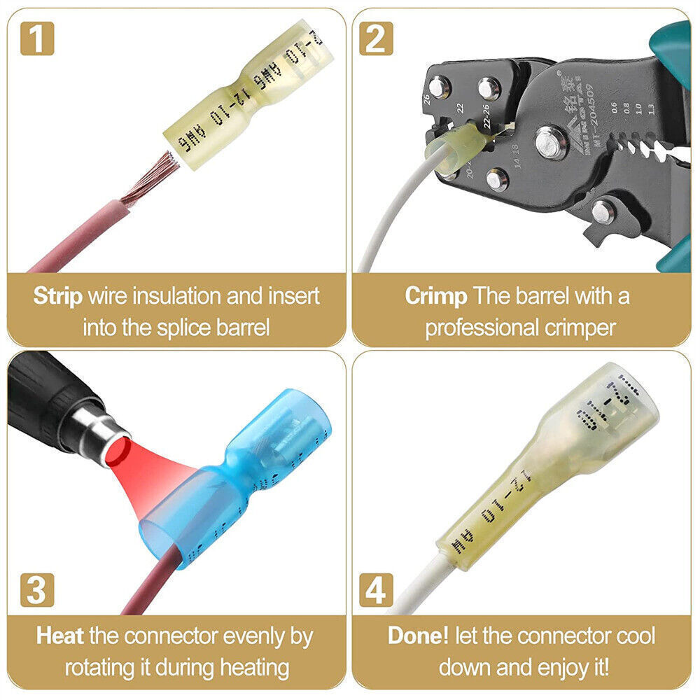 22-10AWG Female Spade Connectors Terminals Heat Shrink Wire Quick Disconnect