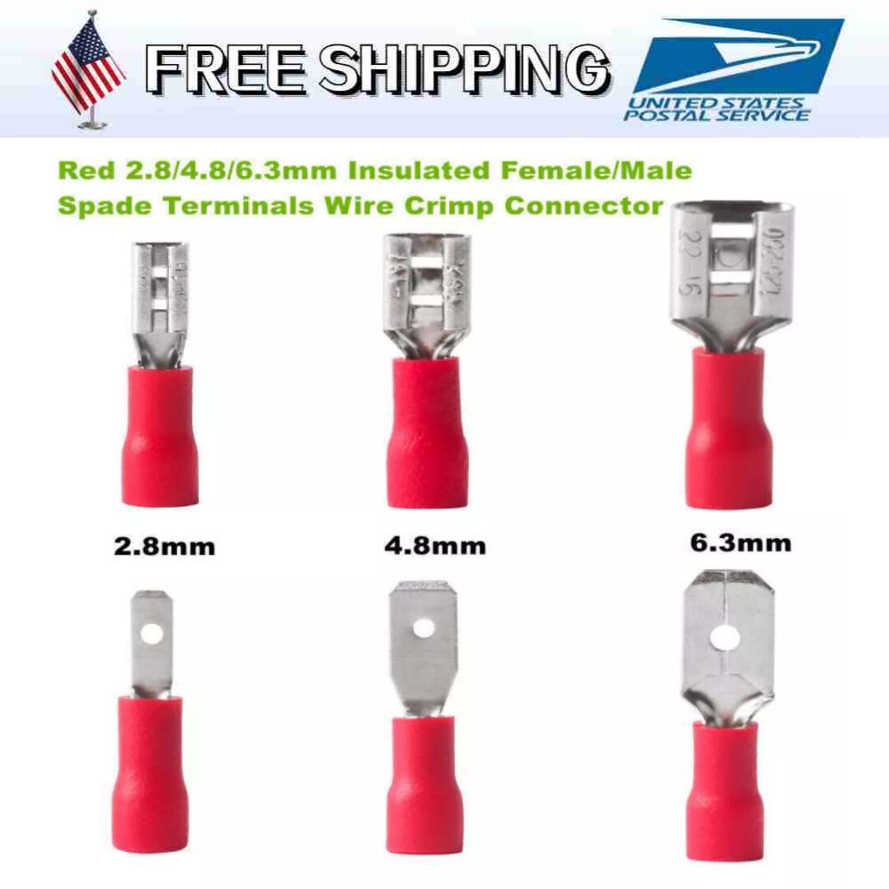 Vinyl Insulated Female Male Spade Terminals Wire Crimp Connectors 2.8 4.8 6.3mm