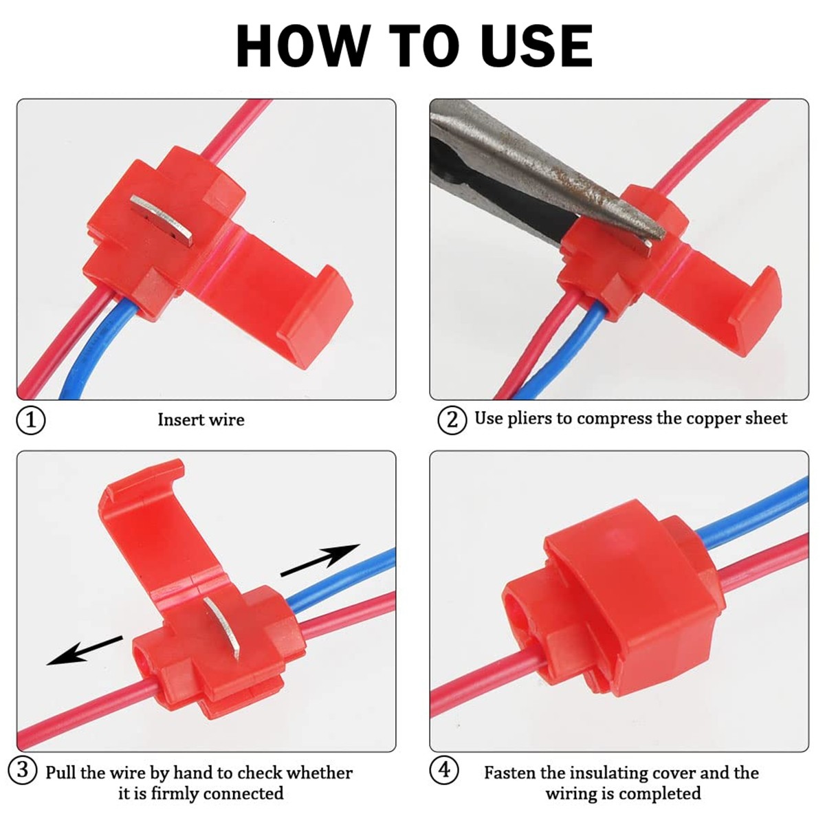 50/400PCS 22-10 AWG Solderless Quick Splice Snap Wire Connectors Crimp Terminals