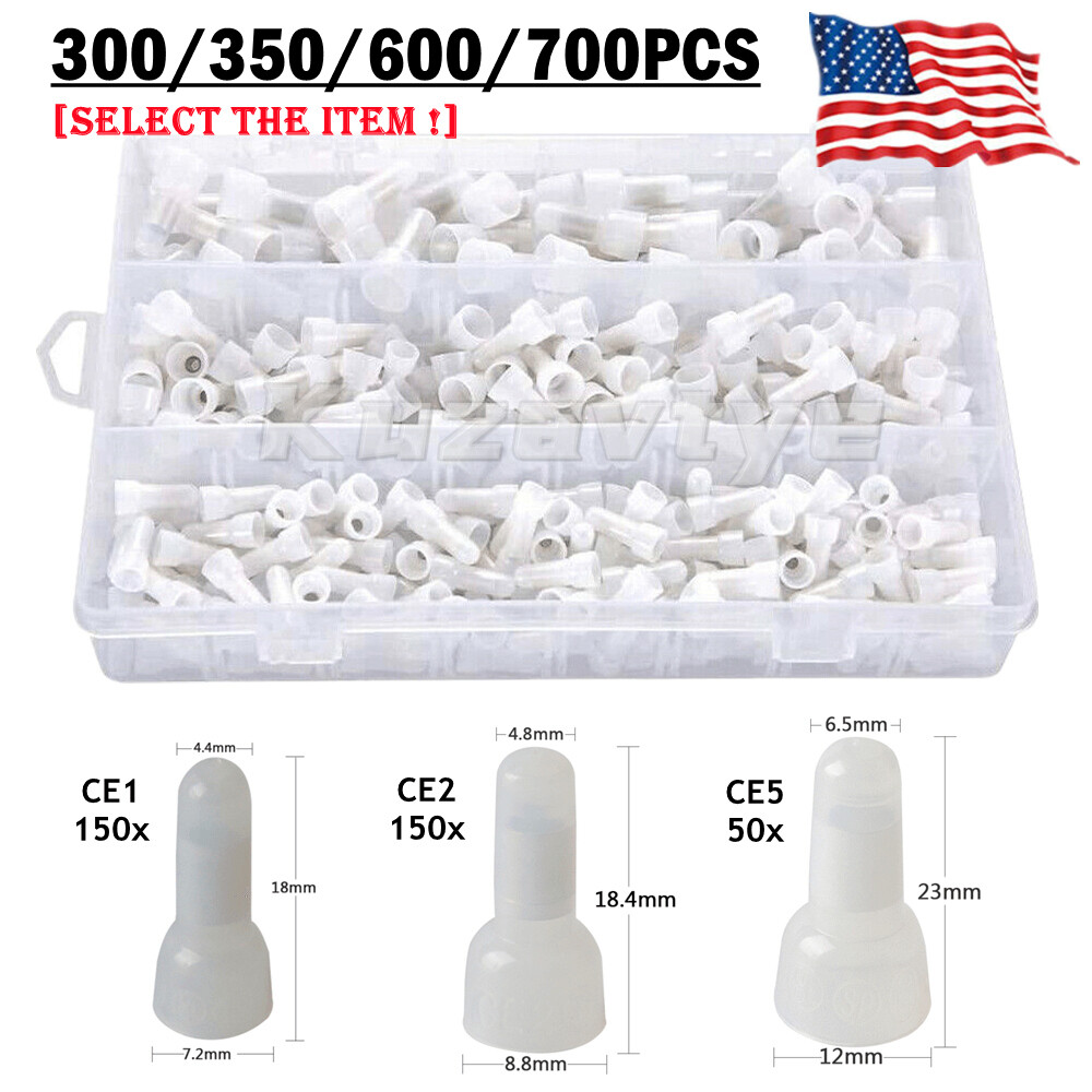 700/300PCS Closed End Crimp Caps Wire Connectors Terminals 12-10 16-14 22-18 AWG