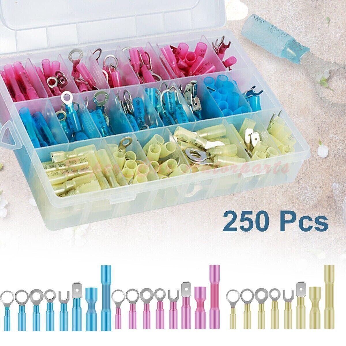 250x Heat Shrink Wire Connectors Electrical Ring Fork Spade Crimp Terminals Kit