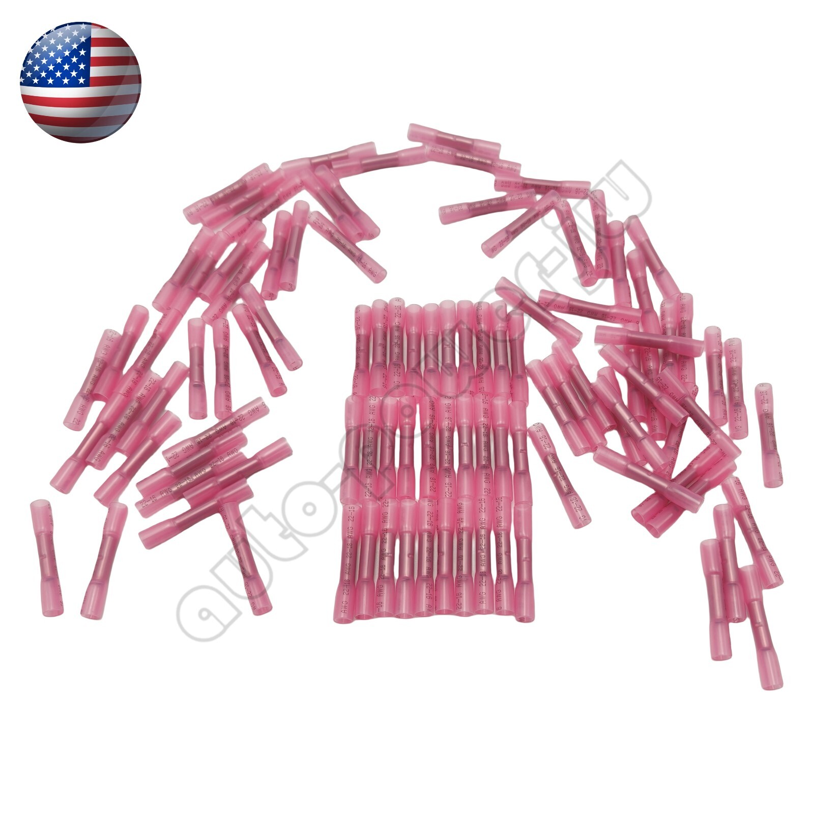 100Pcs 22-16AWG Red Heat Shrink Wire Butt Connectors Waterproof Splice Terminals