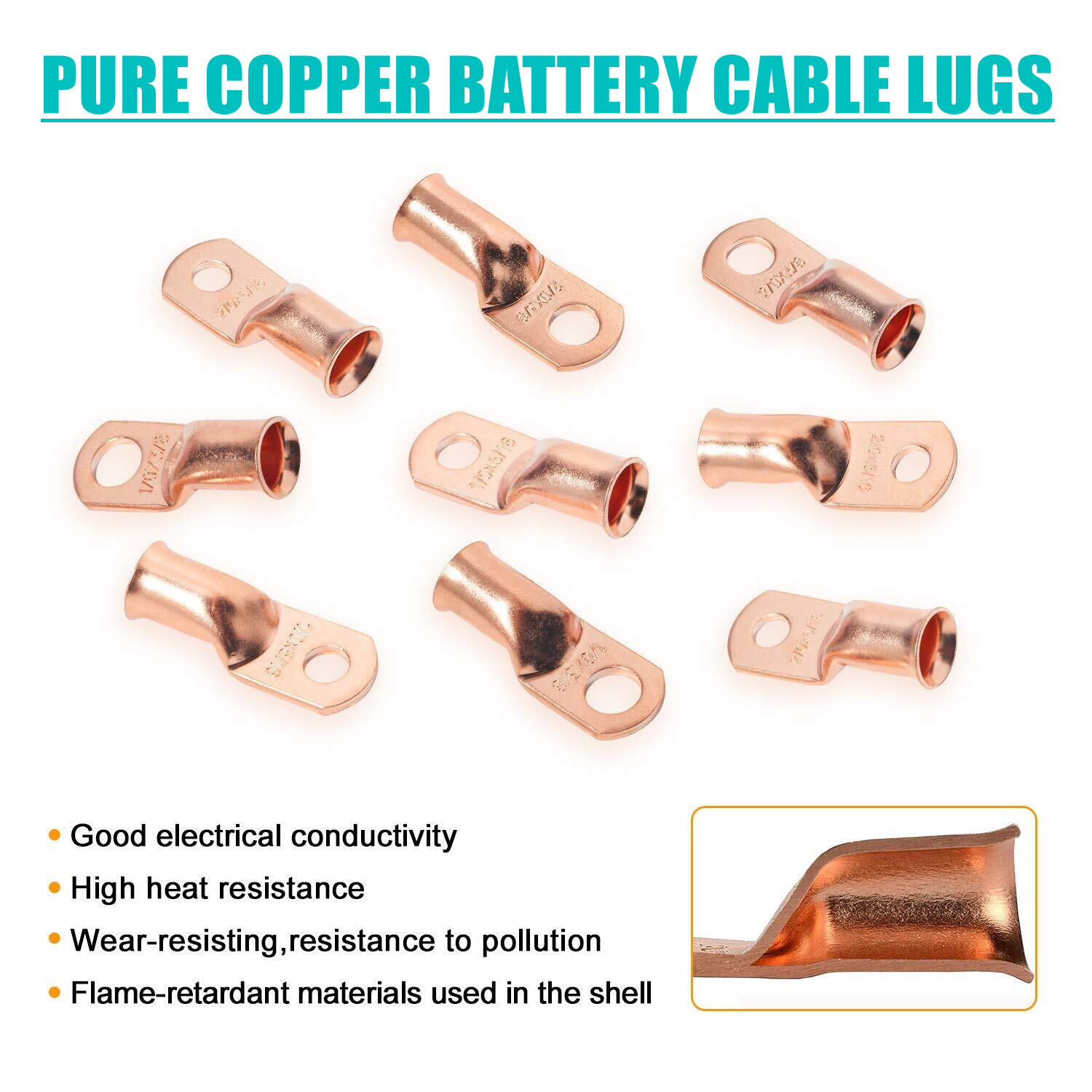 10/30PCS Bare Copper Cable Lugs Ring Terminals Car Battery Wire Crimp Connectors