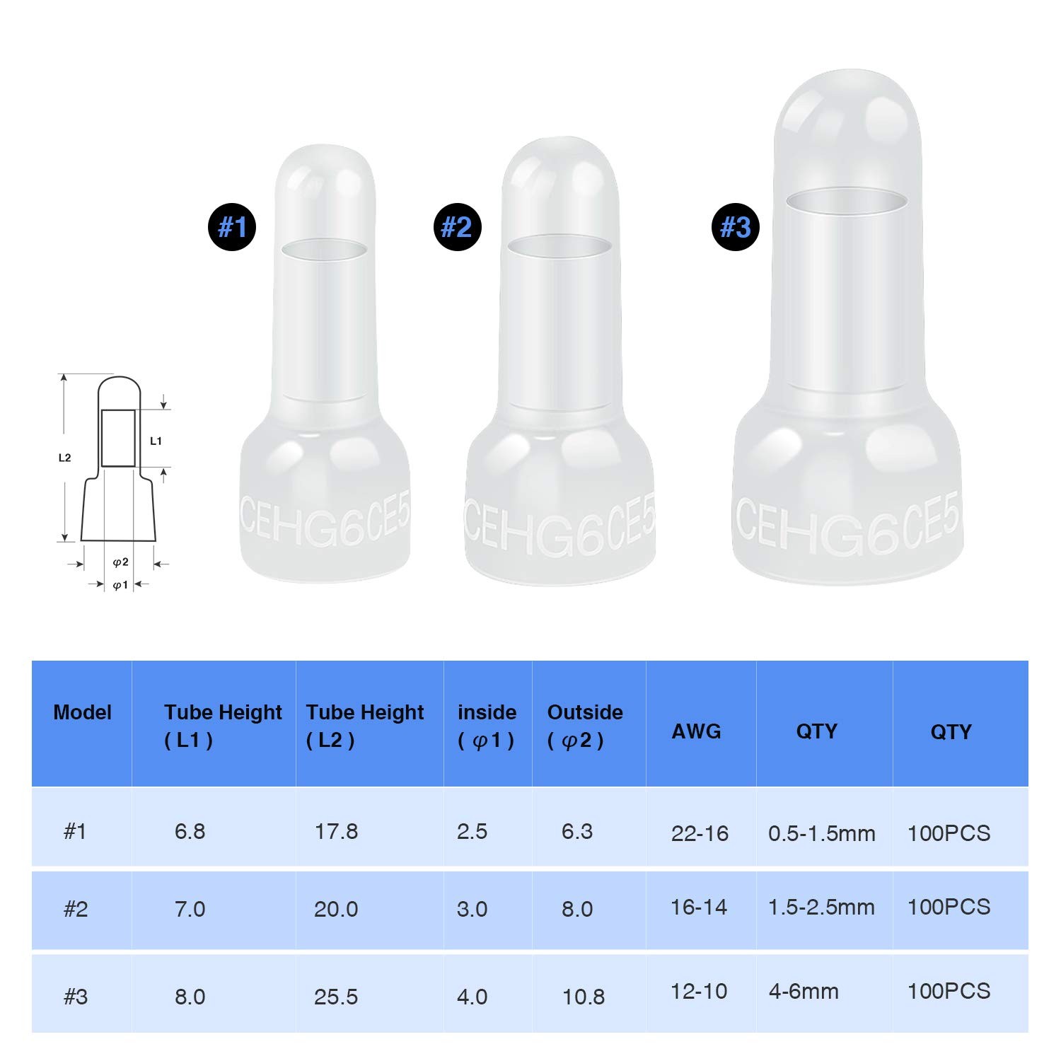 Nilight – 50036R 300PCS Crimp Terminal, 300Pcs Closed End Terminal