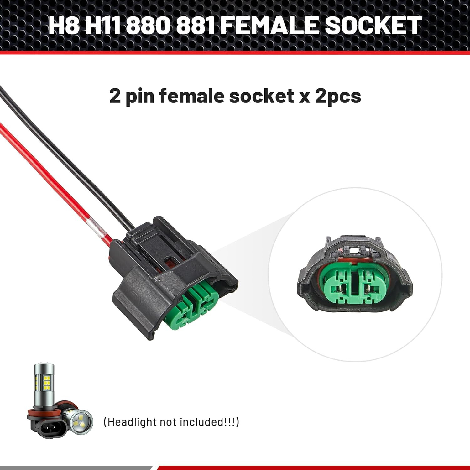 H8 H9 H11 880 881 Female Adapter Wire Connector Replace OEM Headlight Fog Light