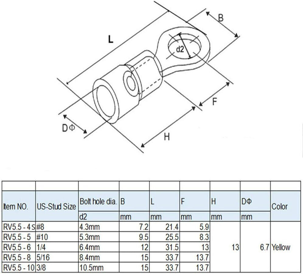 50-200PCS 12-10AWG Insulated Ring Terminal Electrical Wire Crimp Connectors 3/8″