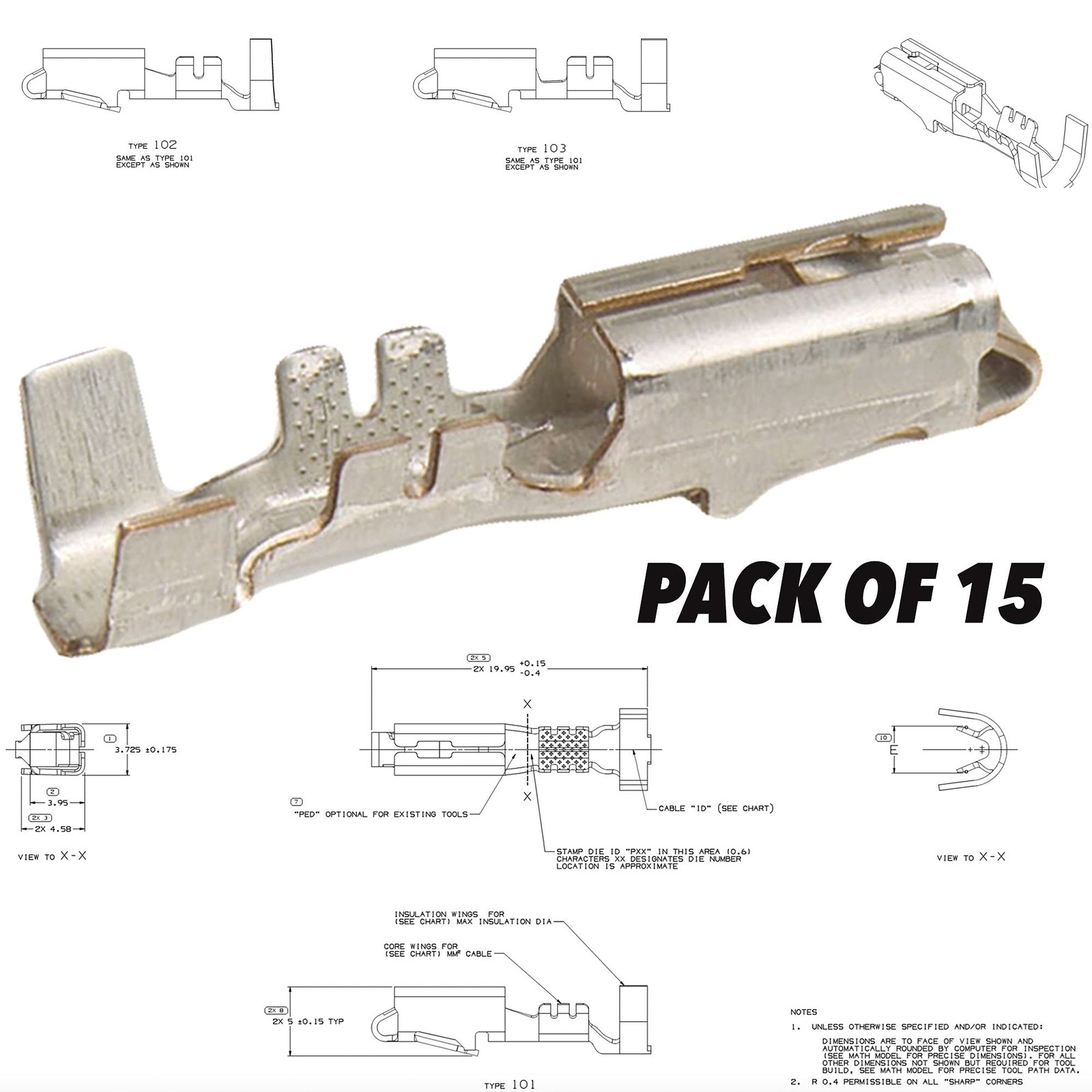 Metri-Pack 280 Series Female Terminal Gauge Size, 10-12 GA (Pack of 15)