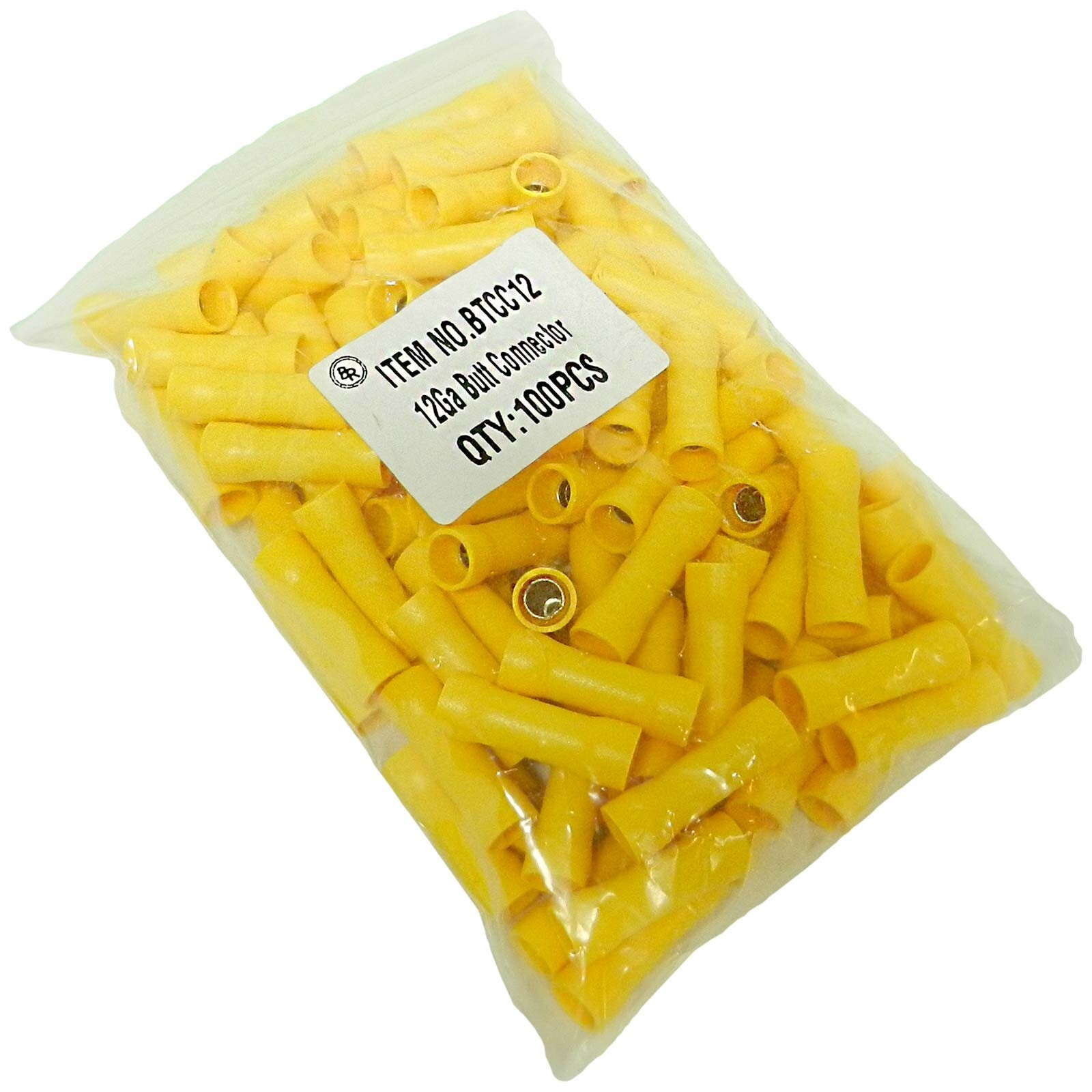 100pc Pkg 12-10 Gauge Ga AWG Yellow Vinyl Butt Crimp Splice Connectors Insulated