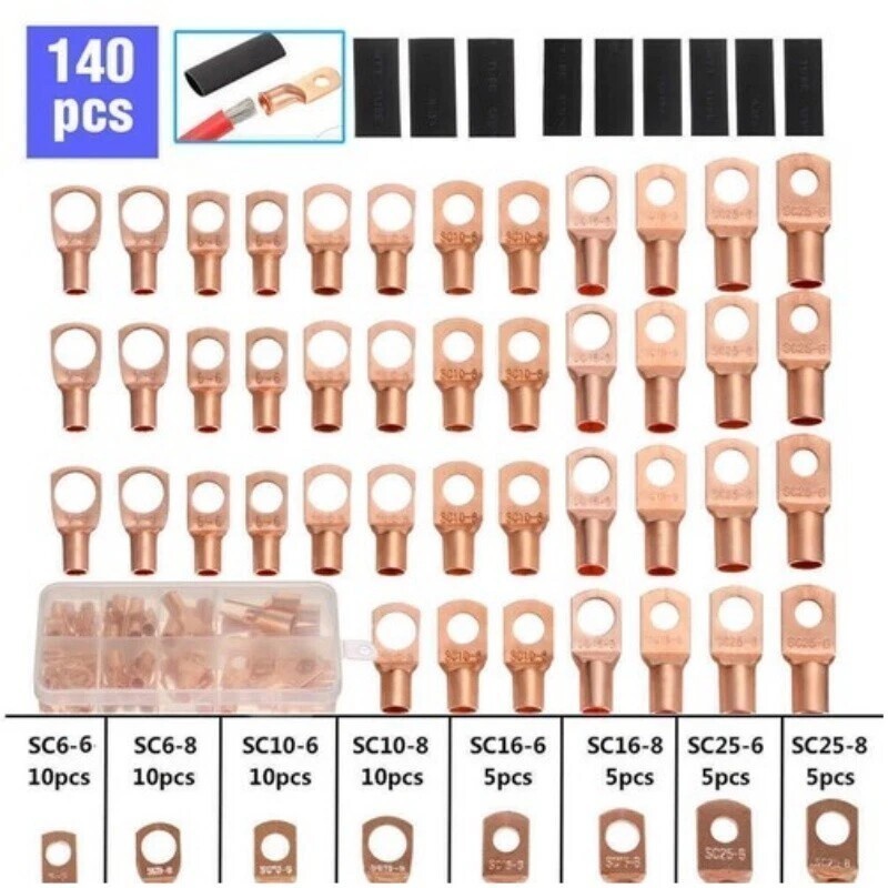 Battery Cable Lug Crimping Tool 10-1 AWG/W 140PC Copper Ring Terminal Heavy Duty